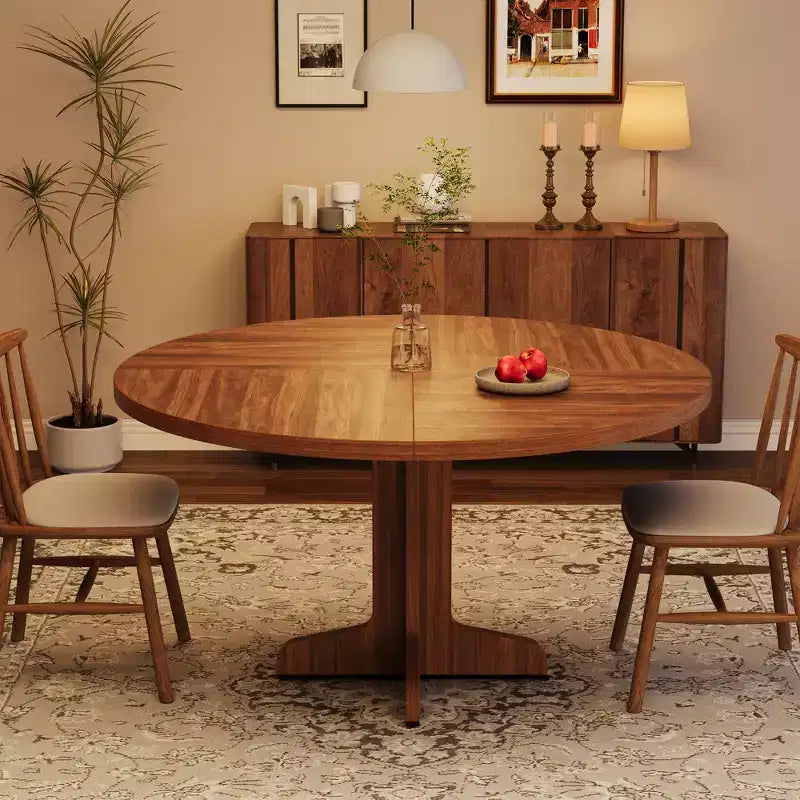 Tavolo da pranzo rotondo da 47" per 4 persone con gamba curva, mobile Nanmu dorato, tavolo da pranzo a piedistallo circolare in legno in stile rustico, cucina e sala da pranzo, soggiorno