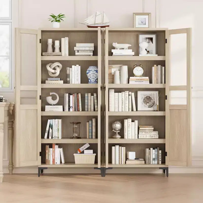 Credenza alta con ante in vetro, armadio dispensa a 5 ripiani con ripiani regolabili per cucina e bagno