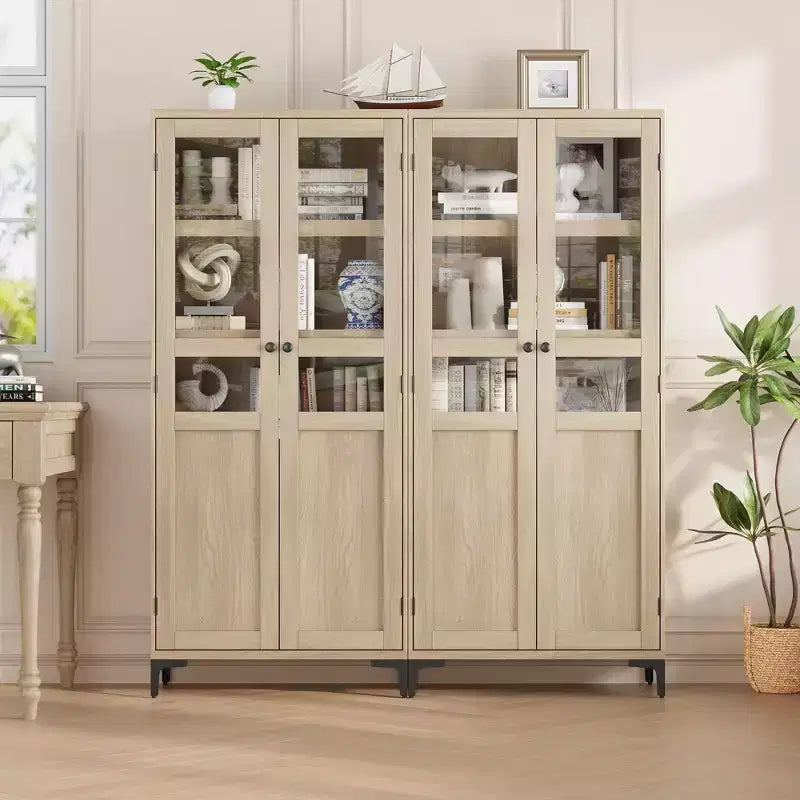 Credenza alta con ante in vetro, armadio dispensa a 5 ripiani con ripiani regolabili per cucina e bagno
