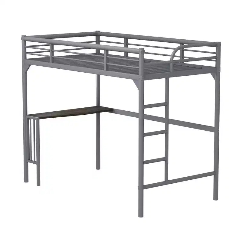 Letto a soppalco Okak Minimalism con scrivania integrata, letto a soppalco singolo con scaletta e sponde di protezione, telaio letto per bambini e ragazzi