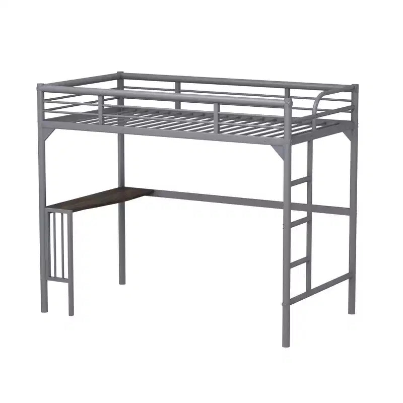 Letto a soppalco Okak Minimalism con scrivania integrata, letto a soppalco singolo con scaletta e sponde di protezione, telaio letto per bambini e ragazzi