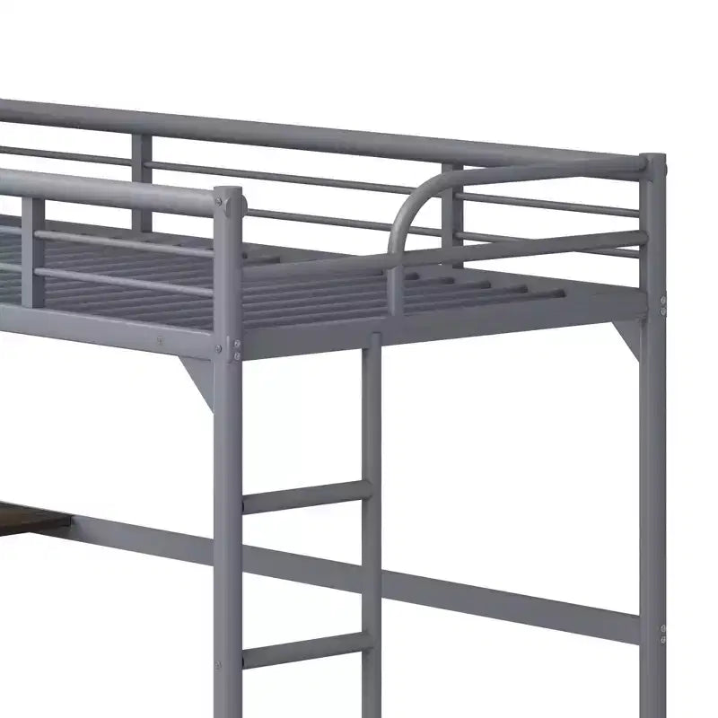 Letto a soppalco Okak Minimalism con scrivania integrata, letto a soppalco singolo con scaletta e sponde di protezione, telaio letto per bambini e ragazzi