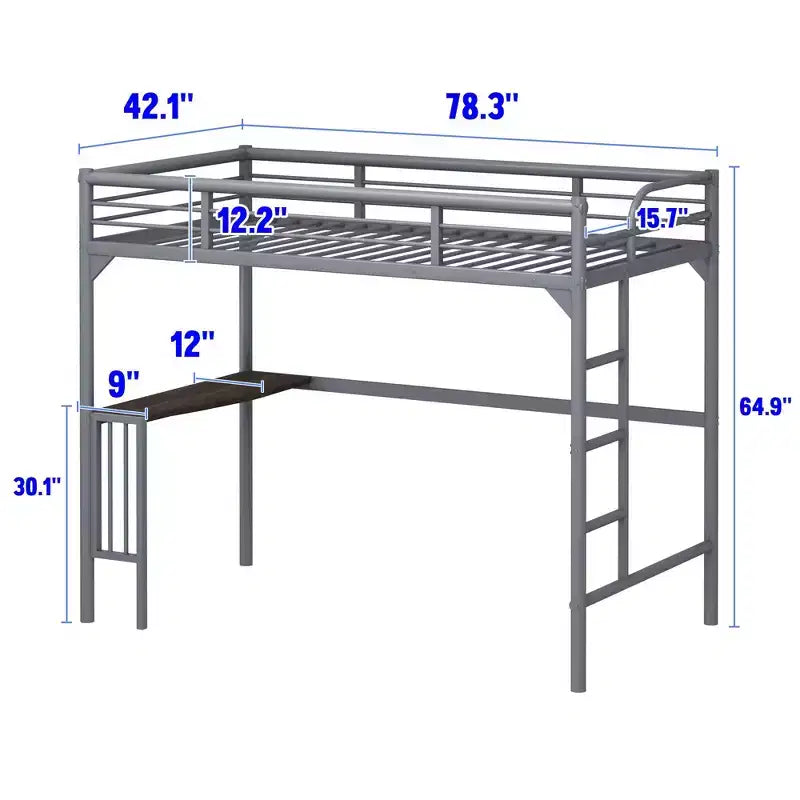 Letto a soppalco Okak Minimalism con scrivania integrata, letto a soppalco singolo con scaletta e sponde di protezione, telaio letto per bambini e ragazzi