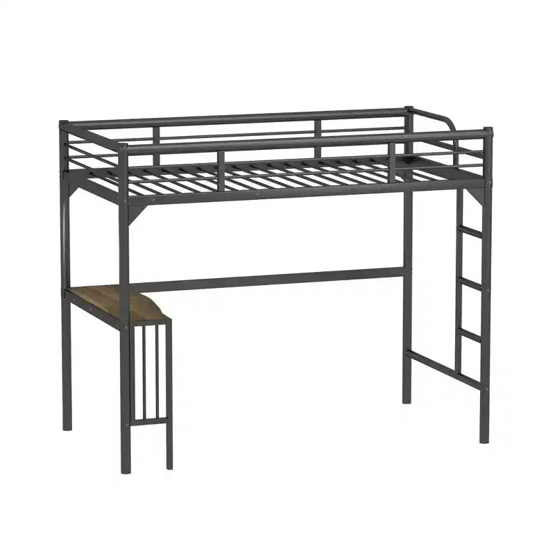 Letto a soppalco Okak Minimalism con scrivania integrata, letto a soppalco singolo con scaletta e sponde di protezione, telaio letto per bambini e ragazzi