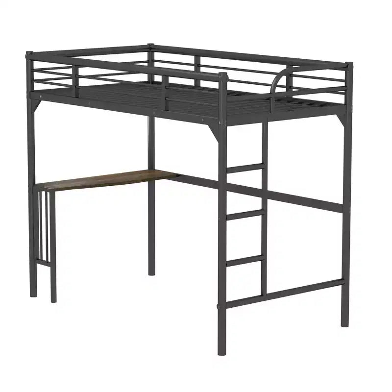 Letto a soppalco Okak Minimalism con scrivania integrata, letto a soppalco singolo con scaletta e sponde di protezione, telaio letto per bambini e ragazzi