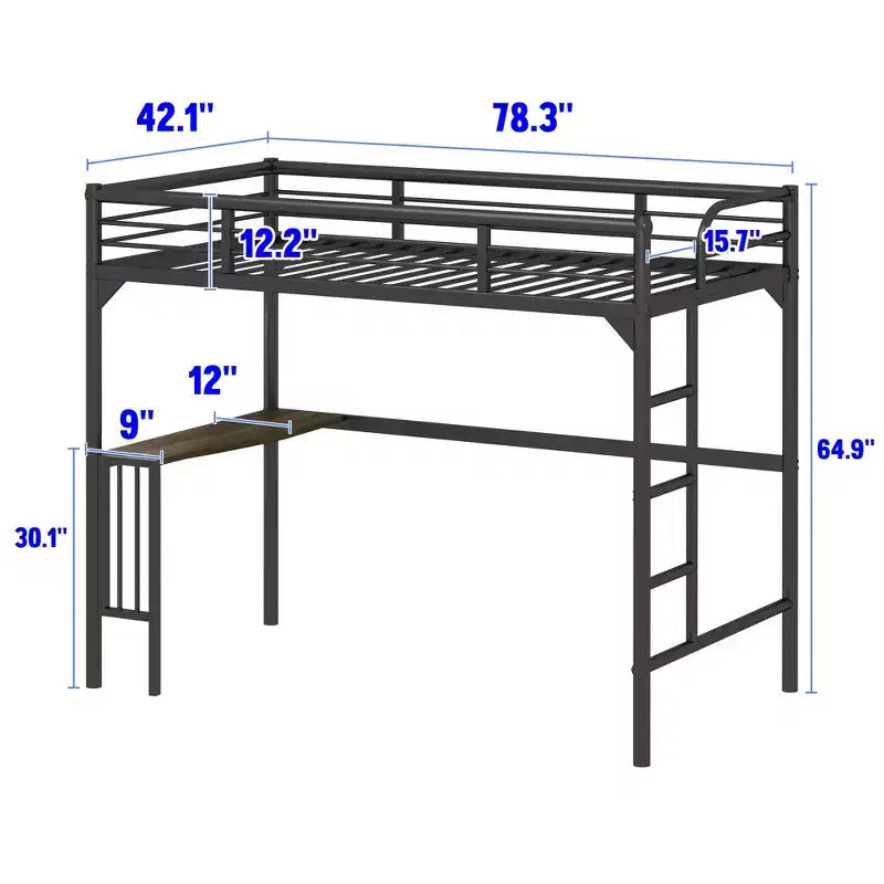 Letto a soppalco Okak Minimalism con scrivania integrata, letto a soppalco singolo con scaletta e sponde di protezione, telaio letto per bambini e ragazzi