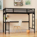 Letto a soppalco Okak Minimalism con scrivania integrata, letto a soppalco singolo con scaletta e sponde di protezione, telaio letto per bambini e ragazzi