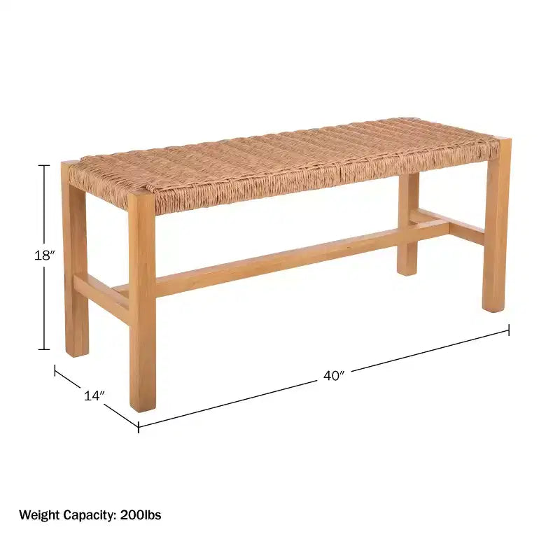 Panca in legno da 40" con seduta in corda intrecciata