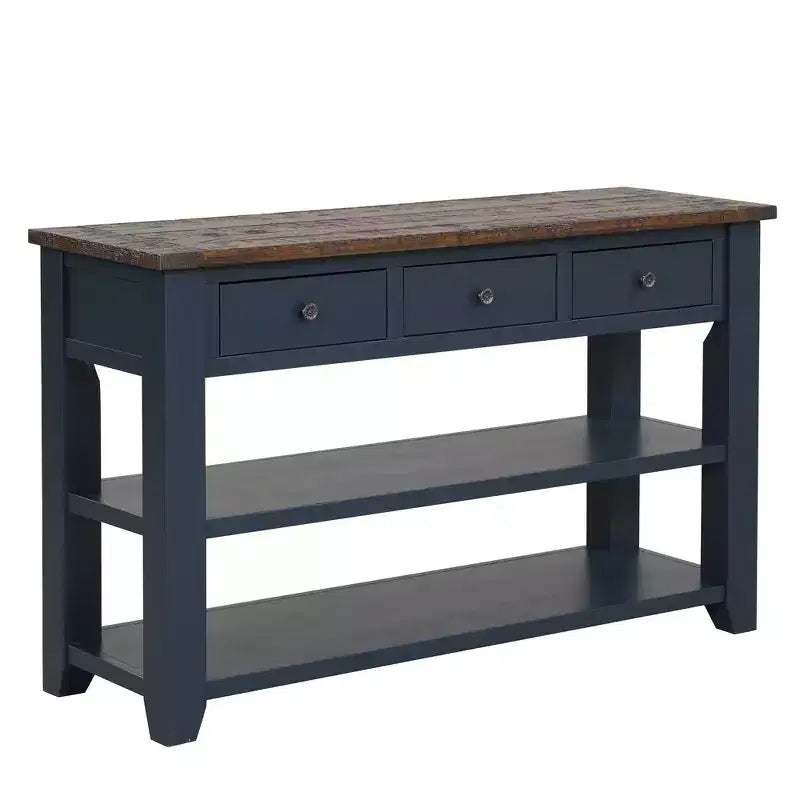 Console da tavolo retrò Okak 48IN con ripiano in legno, tavolo d'ingresso con 3 cassetti e 2 ampi ripiani, tavolo d'accento per soggiorno, corridoio