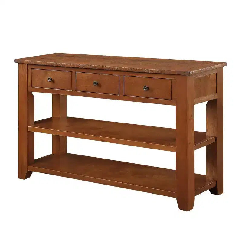 Console da tavolo retrò Okak 48IN con ripiano in legno, tavolo d'ingresso con 3 cassetti e 2 ampi ripiani, tavolo d'accento per soggiorno, corridoio