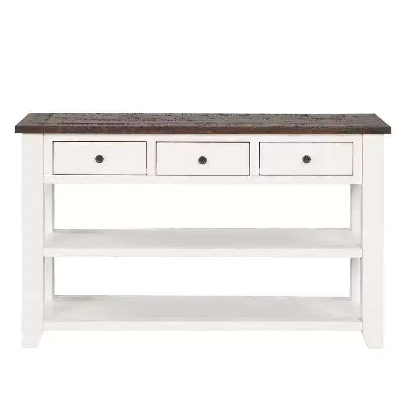 Console da tavolo retrò Okak 48IN con ripiano in legno, tavolo d'ingresso con 3 cassetti e 2 ampi ripiani, tavolo d'accento per soggiorno, corridoio
