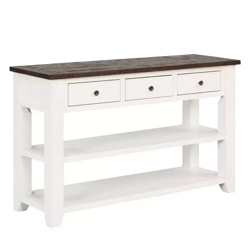 Console da tavolo retrò Okak 48IN con ripiano in legno, tavolo d'ingresso con 3 cassetti e 2 ampi ripiani, tavolo d'accento per soggiorno, corridoio