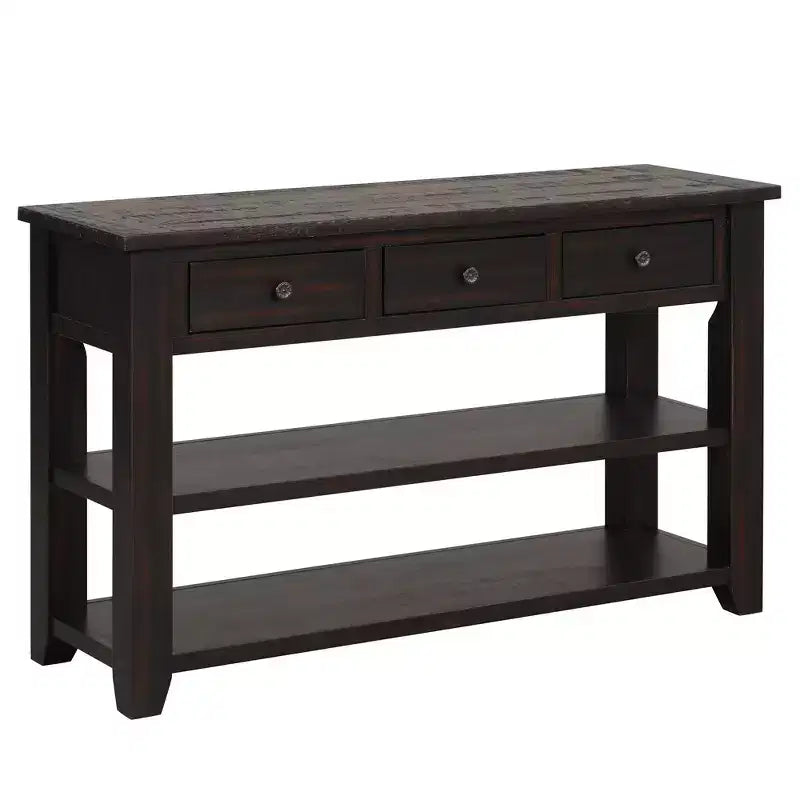 Console da tavolo retrò Okak 48IN con ripiano in legno, tavolo d'ingresso con 3 cassetti e 2 ampi ripiani, tavolo d'accento per soggiorno, corridoio
