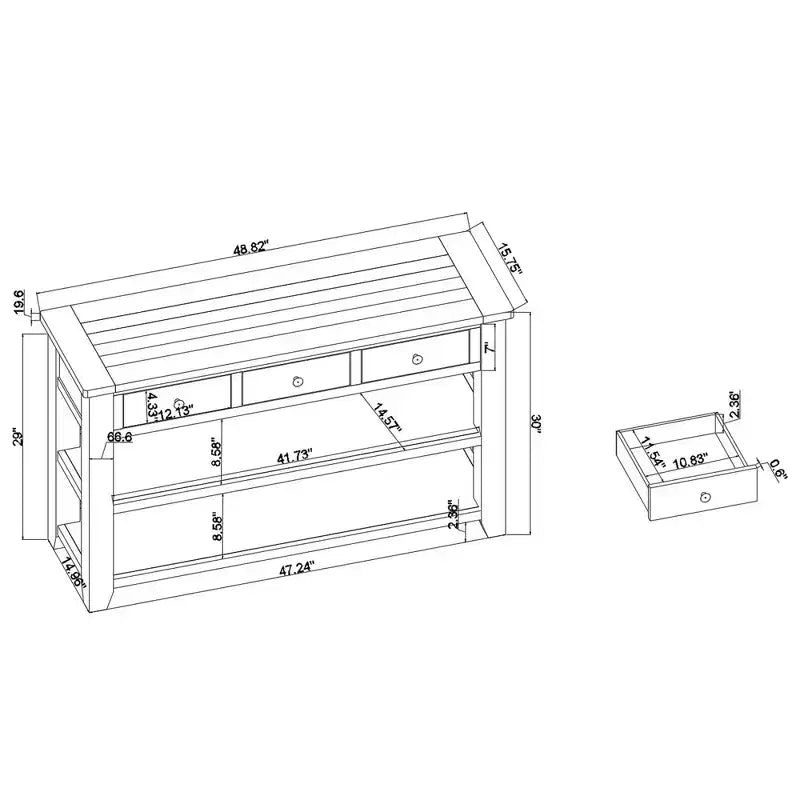 Console da tavolo retrò Okak 48IN con ripiano in legno, tavolo d'ingresso con 3 cassetti e 2 ampi ripiani, tavolo d'accento per soggiorno, corridoio