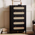 Cassettiera Boho da 47 pollici con maniglie dorate e piedini regolabili, cassettiera in rattan a 5 cassetti, mobile contenitore in legno