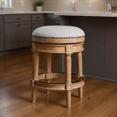 Sgabello da bar da 66 cm in legno massello senza schienale e girevole, beige e naturale