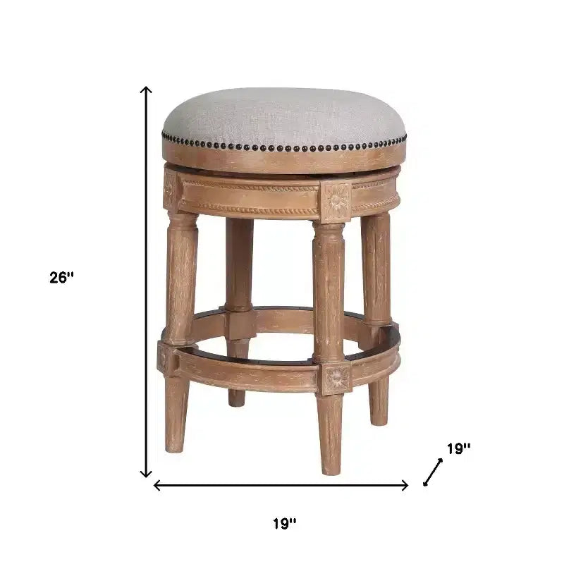 Sgabello da bar da 66 cm in legno massello senza schienale e girevole, beige e naturale