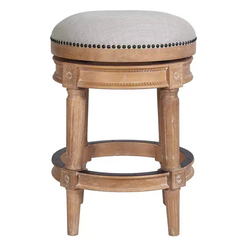 Sgabello da bar da 66 cm in legno massello senza schienale e girevole, beige e naturale
