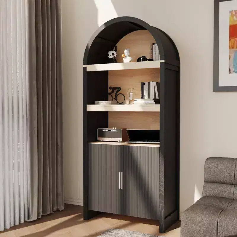 Dispensa da esposizione in legno a 5 ripiani e ad arco, stile rustico, 71", nera