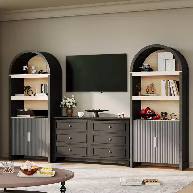 Dispensa da esposizione in legno a 5 ripiani e ad arco, stile rustico, 71", nera