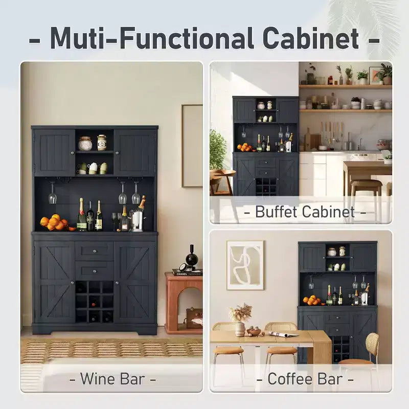 Mobile da Bar per Caffè Rustico, Mobile Credenza Portabottiglie Vino con Cassetti e Scaffali, Mobile Buffet Portabottiglie e Bicchieri per Sala da Pranzo, Cucina
