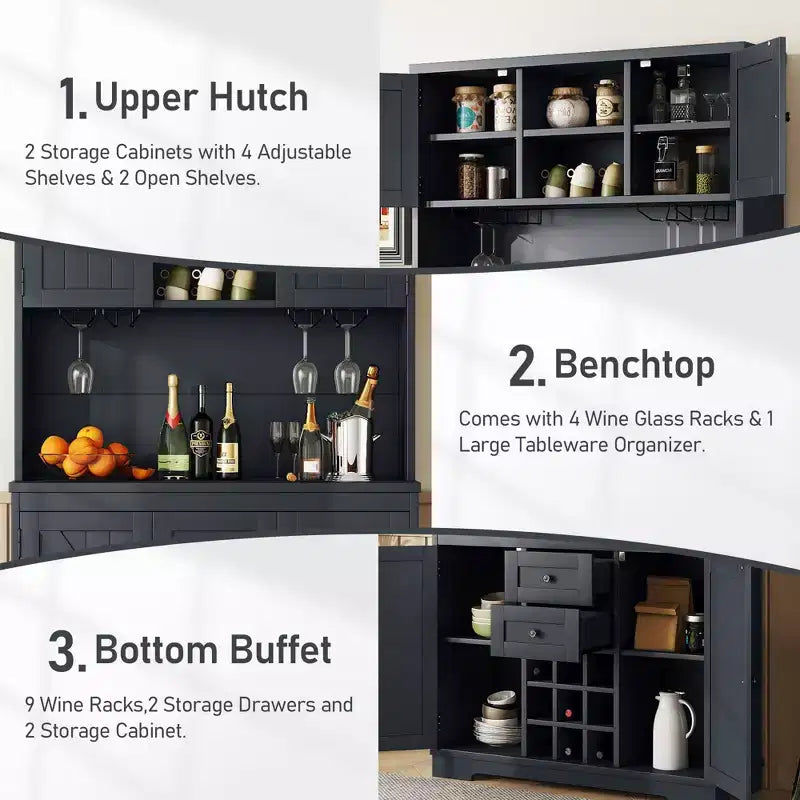 Mobile da Bar per Caffè Rustico, Mobile Credenza Portabottiglie Vino con Cassetti e Scaffali, Mobile Buffet Portabottiglie e Bicchieri per Sala da Pranzo, Cucina