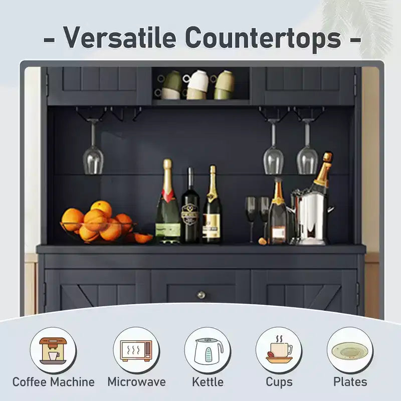 Mobile da Bar per Caffè Rustico, Mobile Credenza Portabottiglie Vino con Cassetti e Scaffali, Mobile Buffet Portabottiglie e Bicchieri per Sala da Pranzo, Cucina
