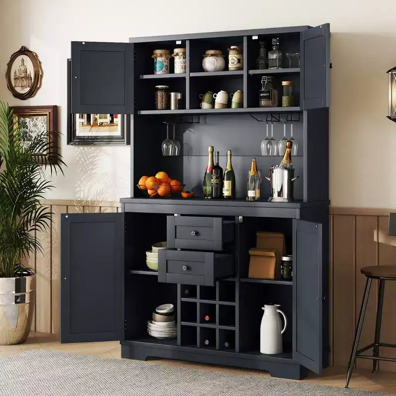 Mobile da Bar per Caffè Rustico, Mobile Credenza Portabottiglie Vino con Cassetti e Scaffali, Mobile Buffet Portabottiglie e Bicchieri per Sala da Pranzo, Cucina
