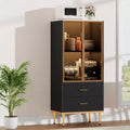 Fluted Storage Cabinet - Glass Door & 2 Drawers, Adjustable Shelves for Living Room, Office & Kitchen