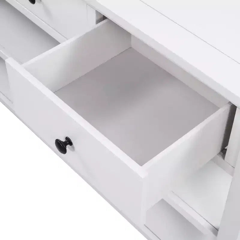 Okak 50IN Tavolo Consolle Retrò con 3 Cassetti, Tavolo da Ingresso con Struttura e Gambe in Legno, Tavolo da Corridoio con Due Ripiani per Soggiorno, Ingresso