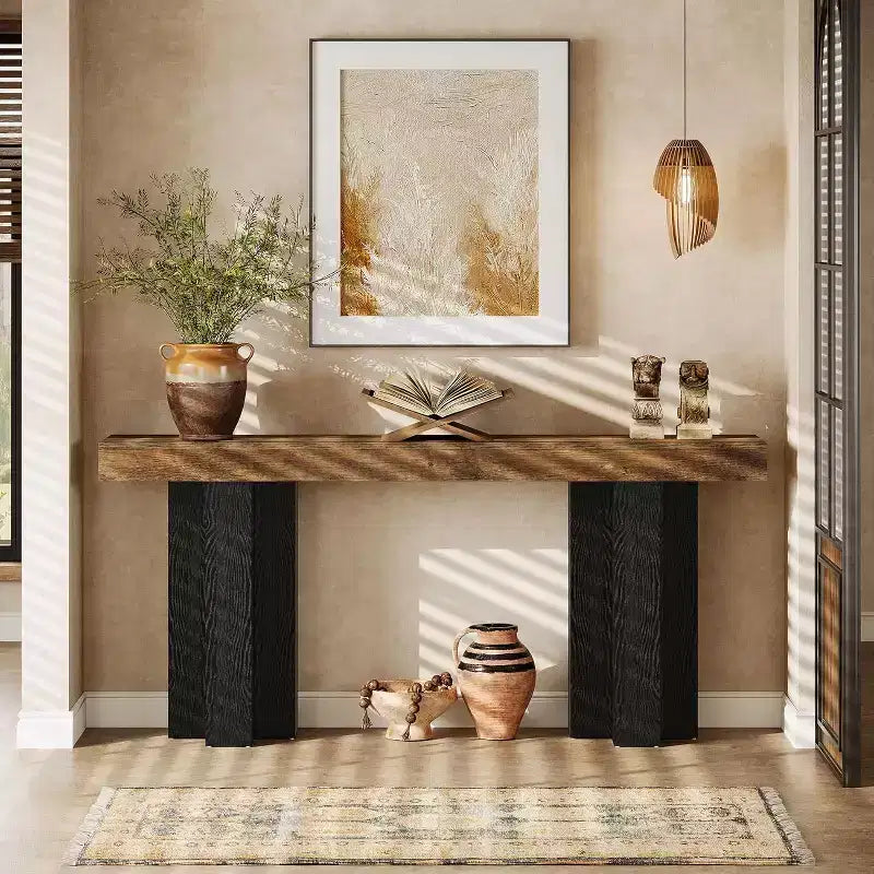 Lantine 63 Tavolo Console da Fattoria con Gambe Robuste, Consolle Lunga e Stretta per Divano Dietro al Divano per Soggiorno, Corridoio, Marrone Rustico e Nero