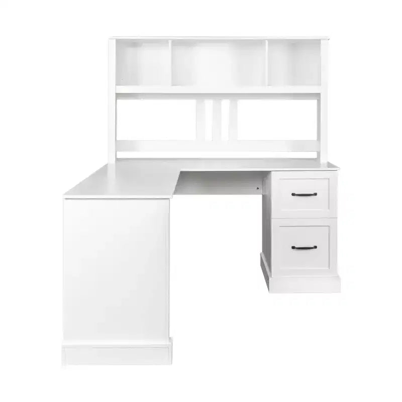 Okak 59.84IN Scrivania a L Minimalista con Libreria, Scrivania Regolabile in Altezza con 2 Cassetti, Scrivania da Gaming per Studio, Sala Lettura, Ufficio