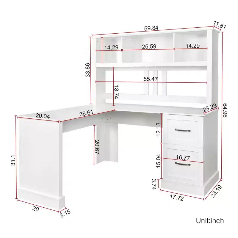 Okak 59.84IN Scrivania a L Minimalista con Libreria, Scrivania Regolabile in Altezza con 2 Cassetti, Scrivania da Gaming per Studio, Sala Lettura, Ufficio