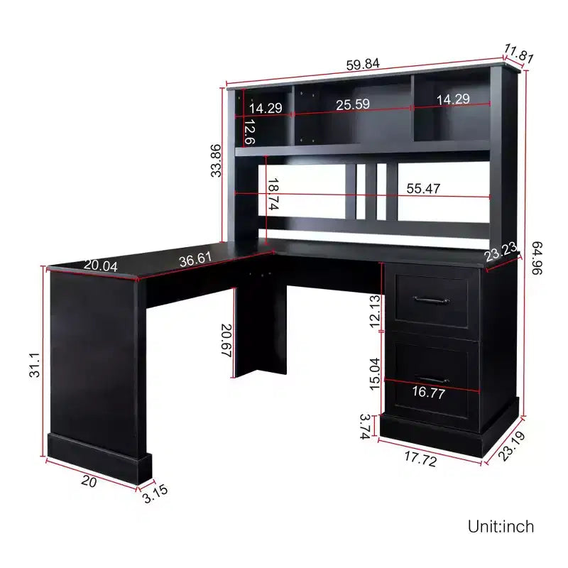 Okak 59.84IN Scrivania a L Minimalista con Libreria, Scrivania Regolabile in Altezza con 2 Cassetti, Scrivania da Gaming per Studio, Sala Lettura, Ufficio