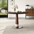 GDFStudio Emily 47-Inch Solid Wood Round Dining Table with Tempered Glass Lazy Susan and Stainless Steel Base