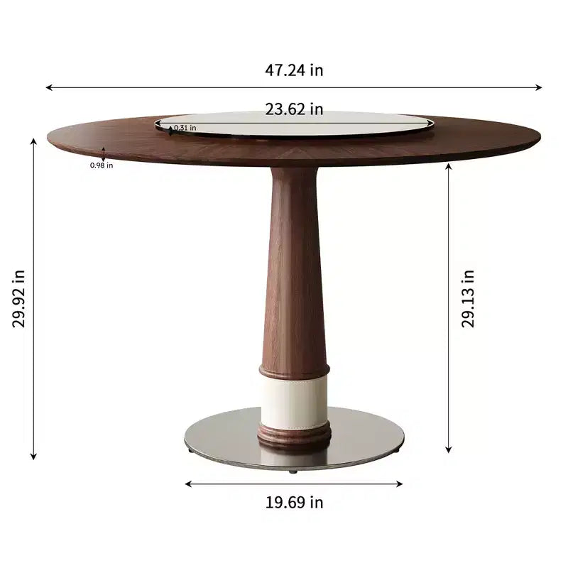 Tavolo da pranzo rotondo in legno massello da 47" con Lazy Susan in vetro e base in acciaio