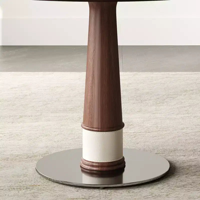 Tavolo da pranzo rotondo in legno massello da 47" con Lazy Susan in vetro e base in acciaio