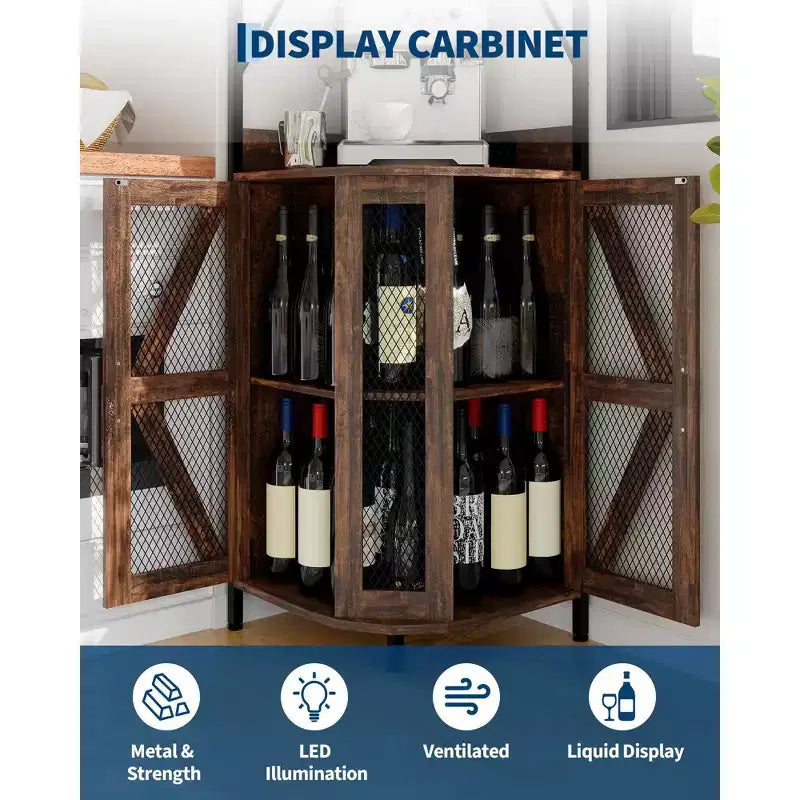 Mobile angolare portavino da 183 cm, mobile portabottiglie industriale, credenza bar a 5 ripiani per casa, spazi piccoli, vetrina, anta in rete