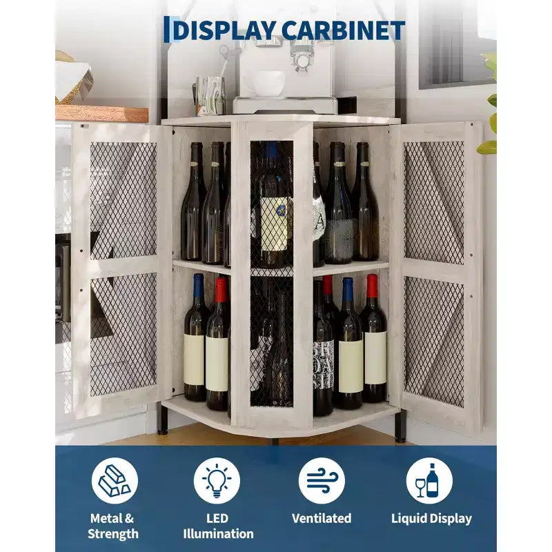 Mobile angolare portavino da 183 cm, mobile portabottiglie industriale, credenza bar a 5 ripiani per casa, spazi piccoli, vetrina, anta in rete