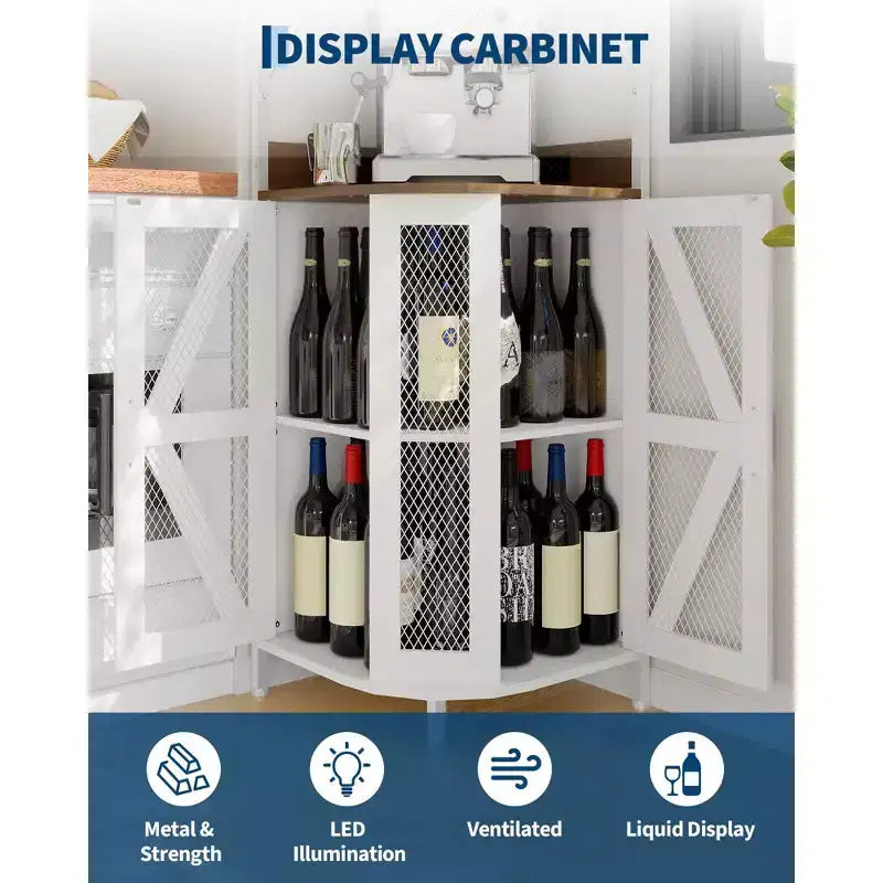 Mobile angolare portavino da 183 cm, mobile portabottiglie industriale, credenza bar a 5 ripiani per casa, spazi piccoli, vetrina, anta in rete