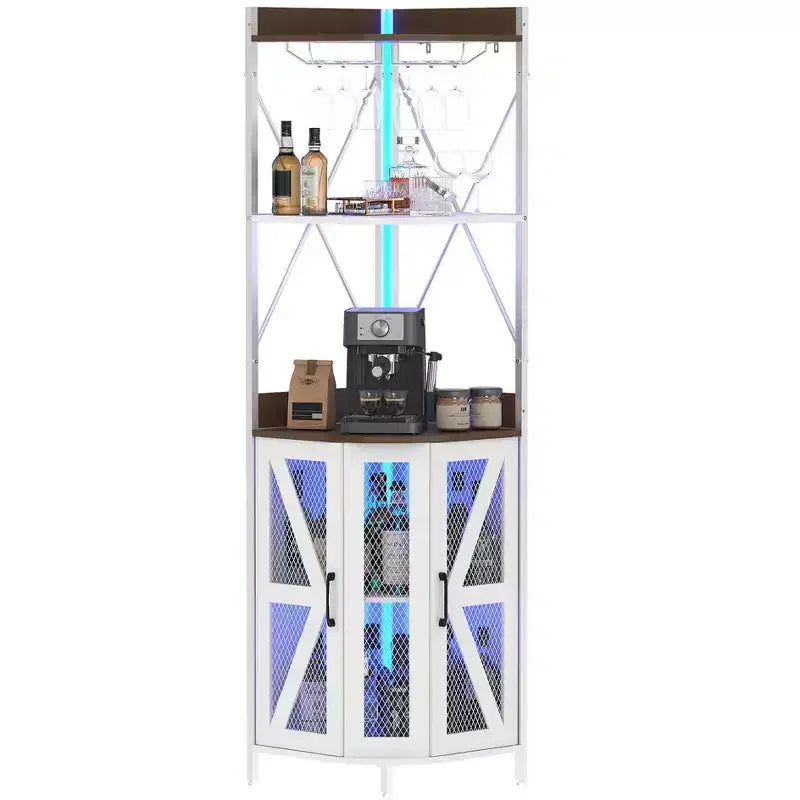Mobile angolare portavino da 183 cm, mobile portabottiglie industriale, credenza bar a 5 ripiani per casa, spazi piccoli, vetrina, anta in rete