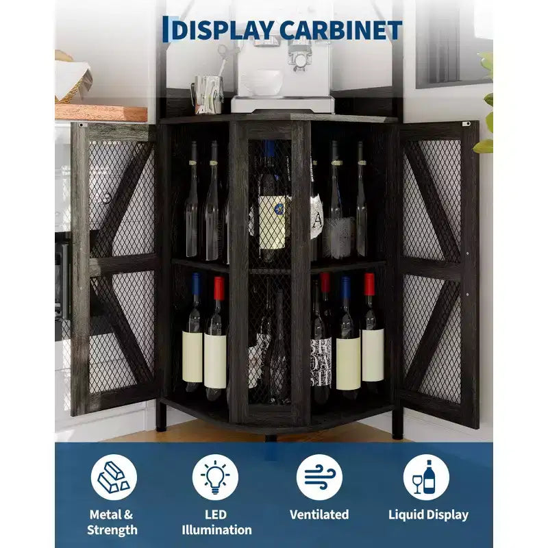 Mobile angolare portavino da 183 cm, mobile portabottiglie industriale, credenza bar a 5 ripiani per casa, spazi piccoli, vetrina, anta in rete