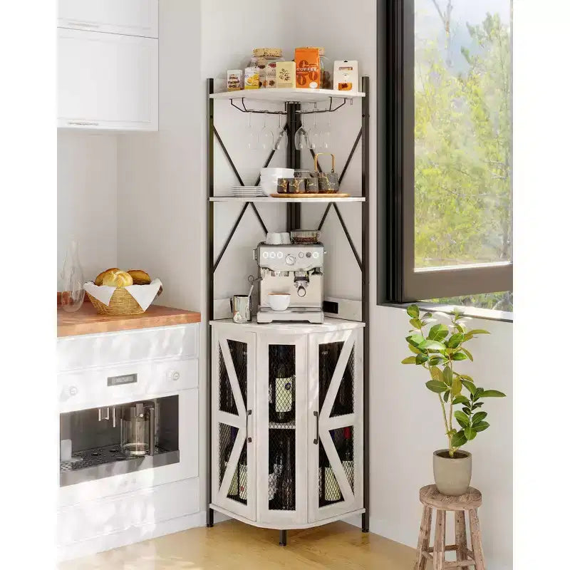 Mobile angolare portavino da 183 cm, mobile portabottiglie industriale, credenza bar a 5 ripiani per casa, spazi piccoli, vetrina, anta in rete