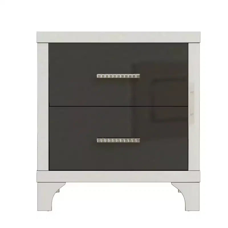 Comodino Elegante Moderno Lucido con 2 Cassetti e Dettaglio a Specchio per Camera da Letto e Soggiorno