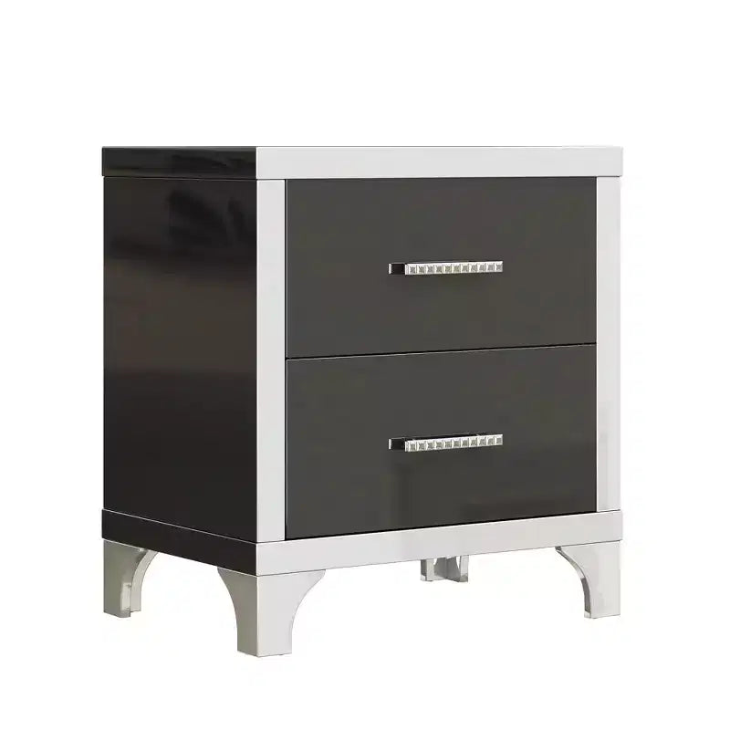 Comodino Elegante Moderno Lucido con 2 Cassetti e Dettaglio a Specchio per Camera da Letto e Soggiorno