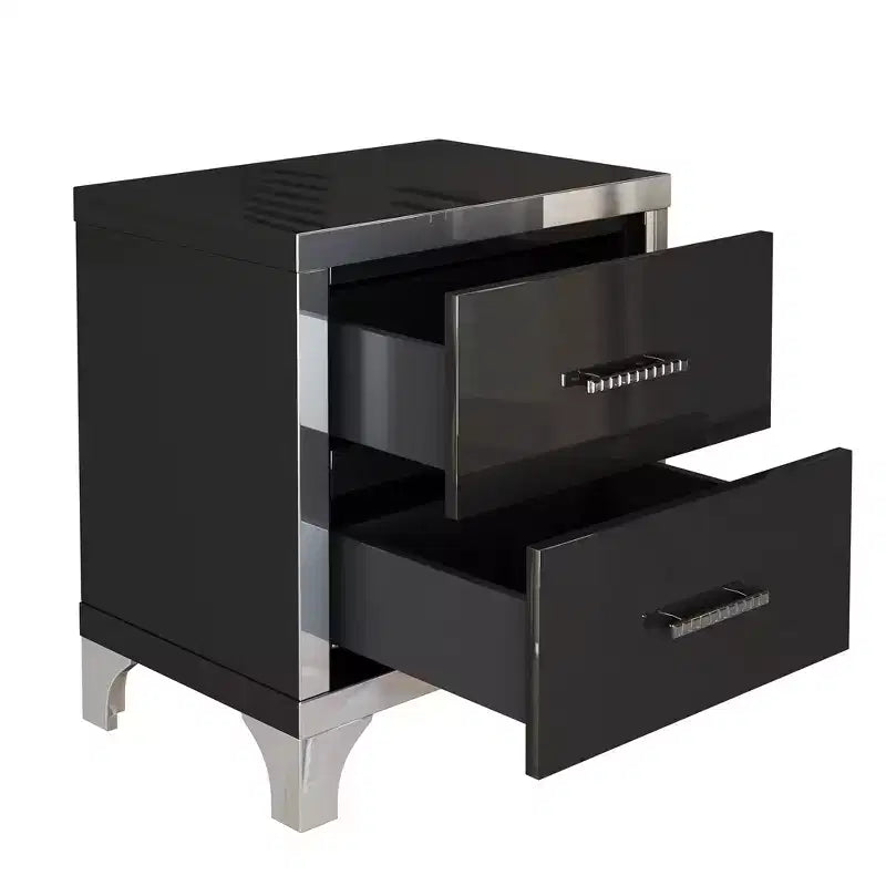 Comodino Elegante Moderno Lucido con 2 Cassetti e Dettaglio a Specchio per Camera da Letto e Soggiorno