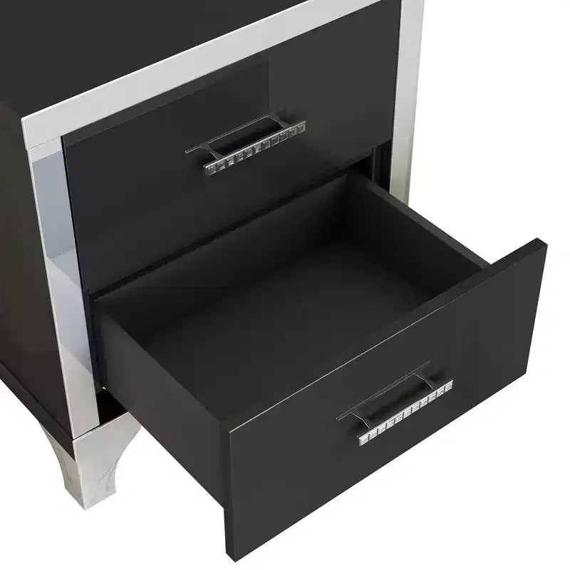 Comodino Elegante Moderno Lucido con 2 Cassetti e Dettaglio a Specchio per Camera da Letto e Soggiorno