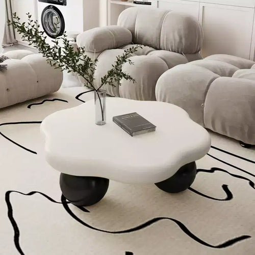 35 Cloud Coffee Table with Ball Legs, Modern Irregular Center Table for Living Room, Black
