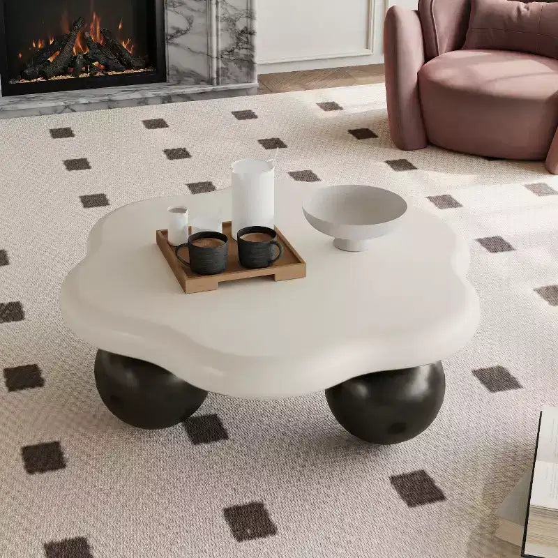 35 Tavolino da caffè Cloud con gambe a sfera, tavolo centrale moderno irregolare per soggiorno, nero