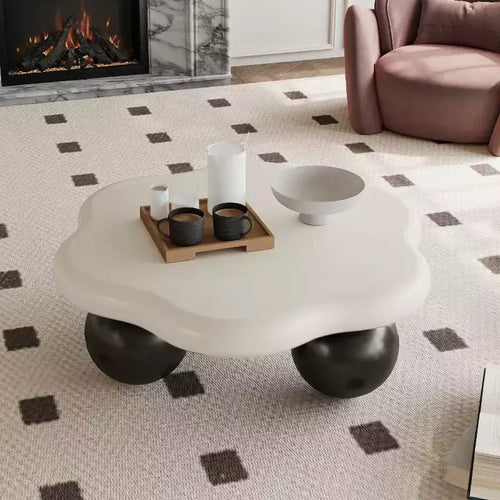 35 Tavolino da caffè Cloud con gambe a sfera, tavolo centrale moderno irregolare per soggiorno, nero